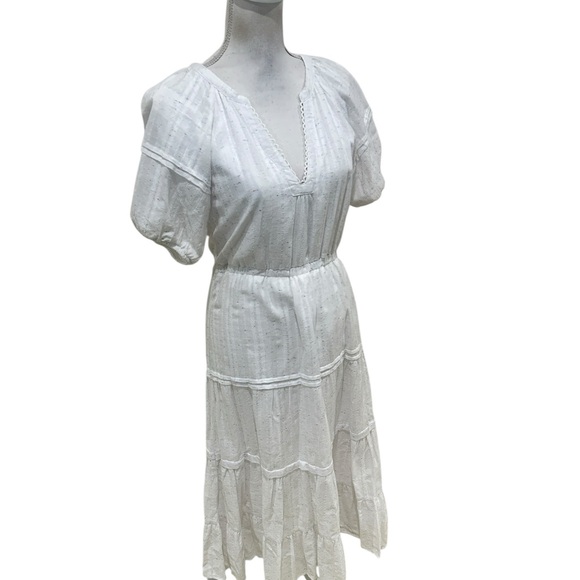 Betsey Johnson White Tiered V-Neck Midi Dress with Puff Sleeves size small - Picture 3 of 11